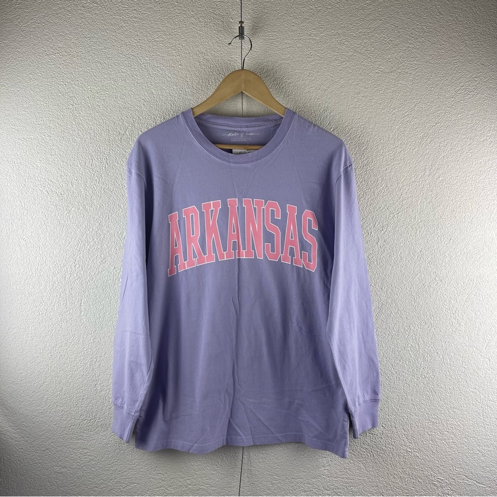 State of Mine l S Arkansas Collegiate High Purple Pink Crew Neck Long Sleeve Tee